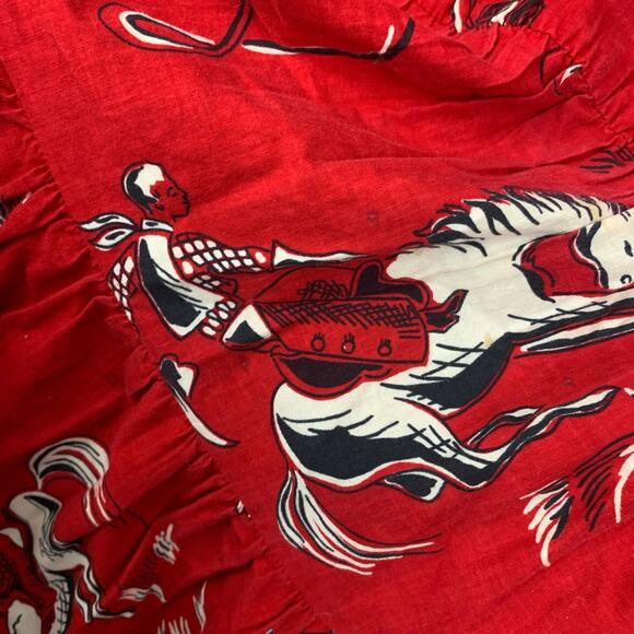 Vintage Circle T Rodeo Motif Midi Dress Size 16 Red Black  Bronc Ride - Picture 12 of 12